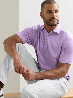 Retro 90s Cubavera Lavender Polo Shirt Mens Golf Casual Short Sleeve Purple